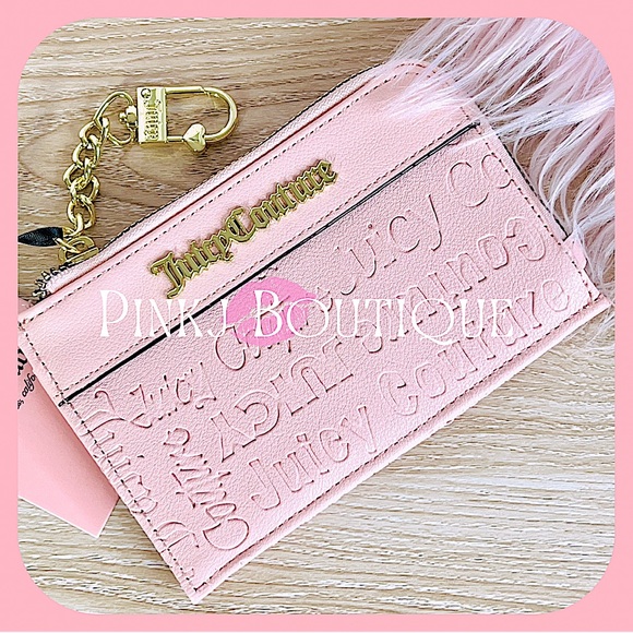 Juicy Couture Bags Juicy Couture Blush Pink Macroon Deboss Half Zip Card Case Wallet Poshmark